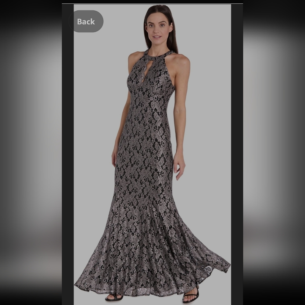 Nightway Lace Halter Gown